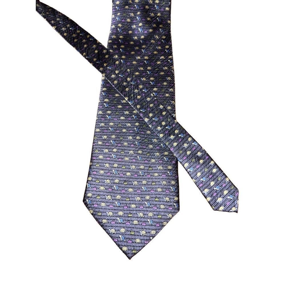 Kai Long Purple Purple Print Handmade 100% Silk Neck Tie